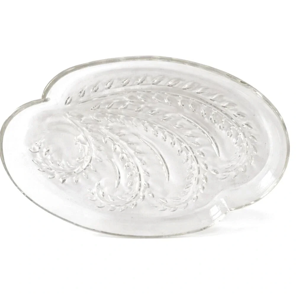Pressed Glass Catchall Dish Paisley Leaf Embossed Vanity Tray